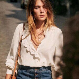 Sezane Chloé Blouse Top / Color: Ecru / Size US 4 (FR Size 36)